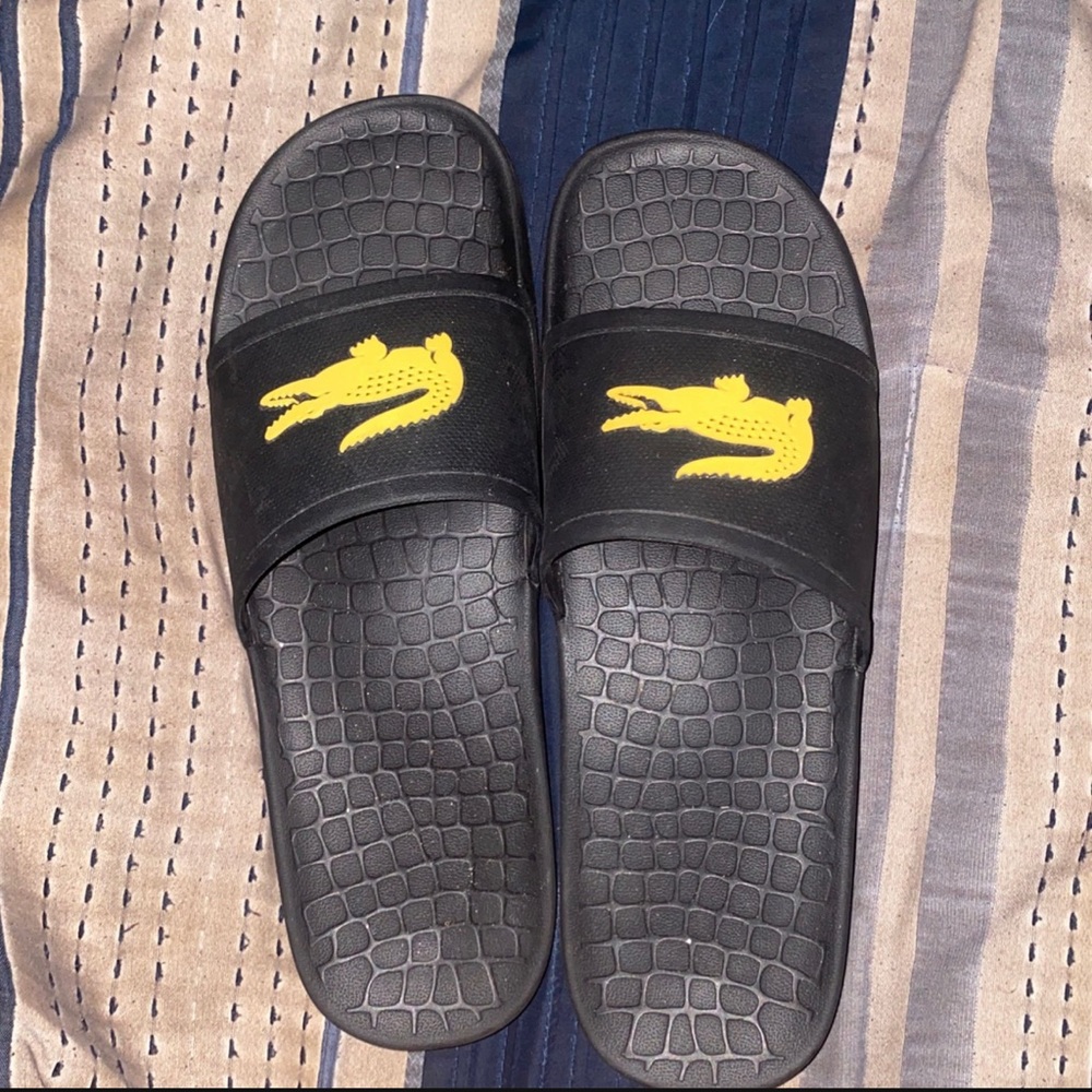 Black & Yellow Lacoste Slides